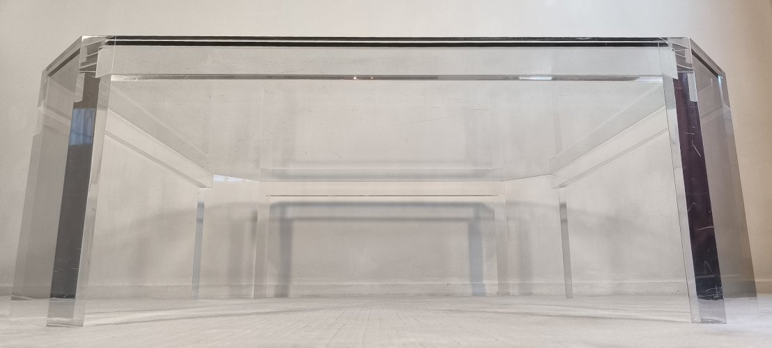 ✨✨ Belle grande table basse carrée ATHÉNA en altuglas & verre signée David Lange ✨✨