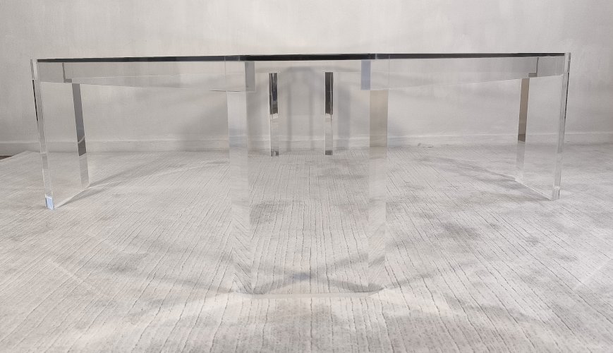 ✨✨ Belle grande table basse carrée ATHÉNA en altuglas & verre signée David Lange ✨✨