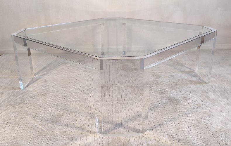 ✨✨ Belle grande table basse carrée ATHÉNA en altuglas & verre signée David Lange ✨✨