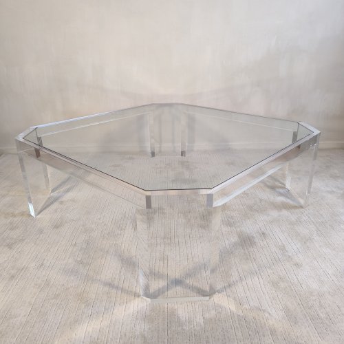 ✨✨ Belle grande table basse carrée ATHÉNA en altuglas & verre signée David Lange ✨✨