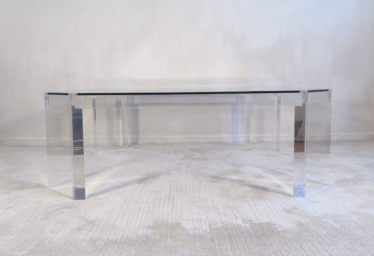 ✨✨ Belle grande table basse carrée ATHÉNA en altuglas & verre signée David Lange ✨✨