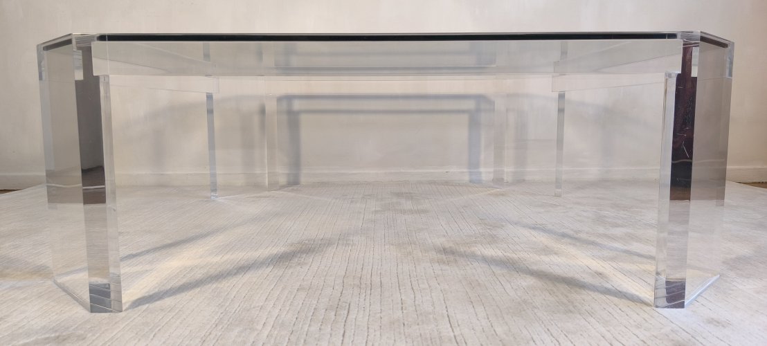 ✨✨ Belle grande table basse carrée ATHÉNA en altuglas & verre signée David Lange ✨✨