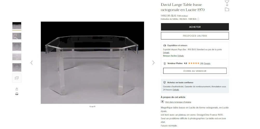 ✨✨ Belle grande table basse carrée ATHÉNA en altuglas & verre signée David Lange ✨✨