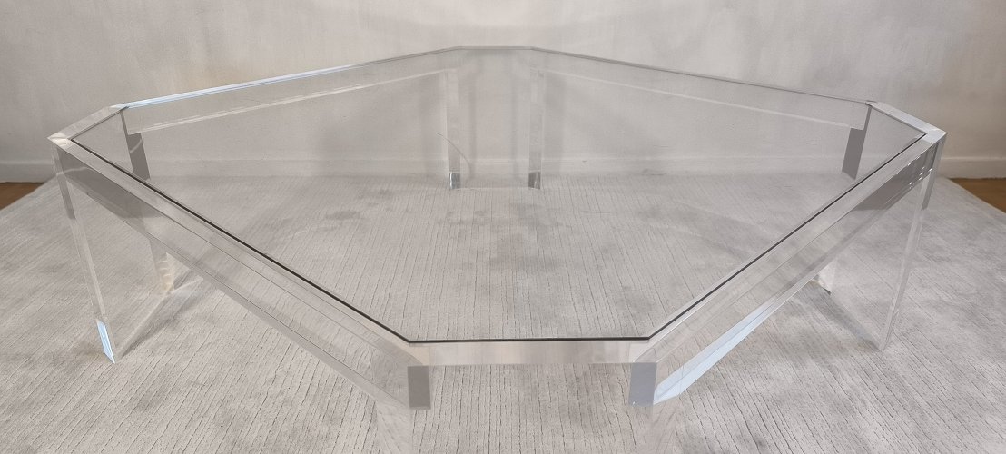 ✨✨ Belle grande table basse carrée ATHÉNA en altuglas & verre signée David Lange ✨✨