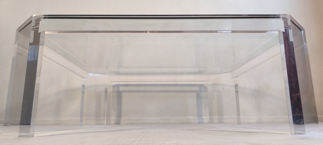 ✨✨ Belle grande table basse carrée ATHÉNA en altuglas & verre signée David Lange ✨✨