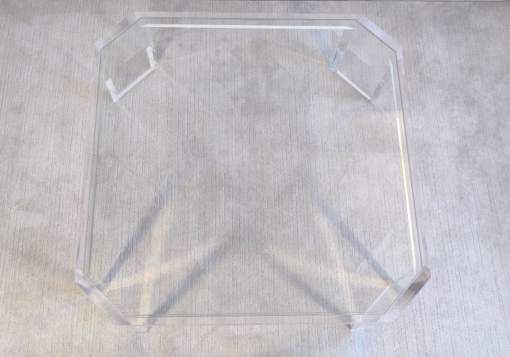 ✨✨ Belle grande table basse carrée ATHÉNA en altuglas & verre signée David Lange ✨✨