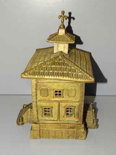 -BELLE GRANDE TIRELIRE BRONZE CAISSE D'EPARGNE BUREAUX CAISSE Hauteur 23 cm   D