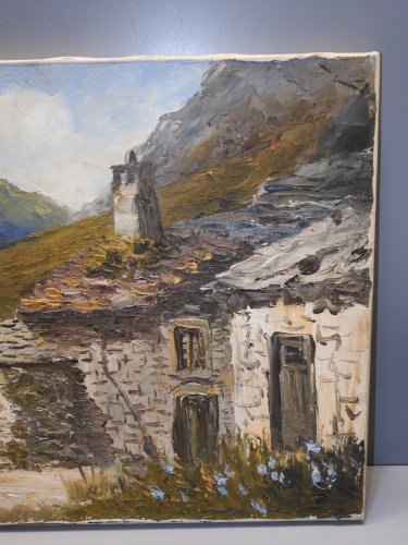 -BELLE HUILE SUR TOILE TABLEAU PAYSAGE MONTAGNEUX signé VIBERT EMILE HST   D