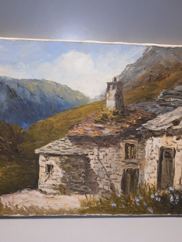 -BELLE HUILE SUR TOILE TABLEAU PAYSAGE MONTAGNEUX signé VIBERT EMILE HST   D