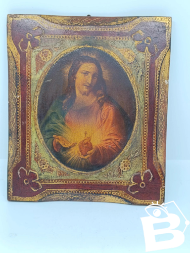 belle icone de jesus ancienne sur cadre bois style florentin en bon etat