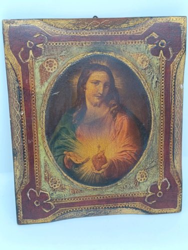 belle icone de jesus ancienne sur cadre bois style florentin en bon etat