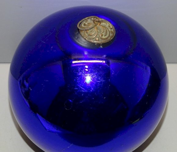 -BELLE IMPORTANTE BOULE de PARDON BOULE DE LA PASSION VERRE EGLOMISE  XIXe     D