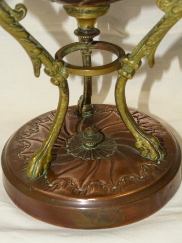 -BELLE LAMPE A PETROLE NAPOLEON III NIII EN CUIVRE et BRONZE VERRE ANCIEN   D
