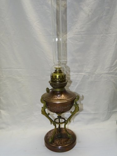 -BELLE LAMPE A PETROLE NAPOLEON III NIII EN CUIVRE et BRONZE VERRE ANCIEN   D