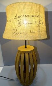 -BELLE LAMPE A POSER XXe ABAT JOUR JUTE PIED LATTES DE BOIS Déco VINTAGE   D