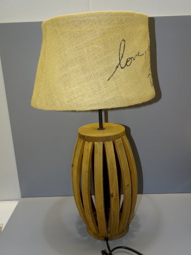 -BELLE LAMPE A POSER XXe ABAT JOUR JUTE PIED LATTES DE BOIS Déco VINTAGE   D