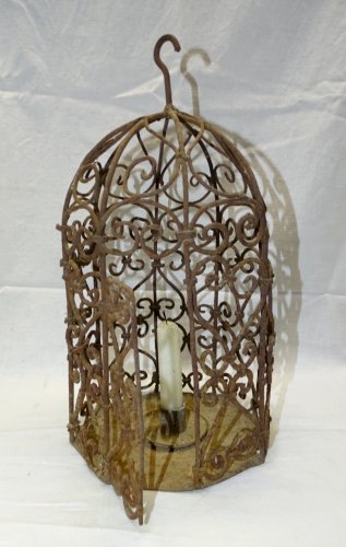 -BELLE LAMPE BOUGEOIR FER FORGE avec ROUILLE SUPERFICIELLE JUS de GRENIER    D