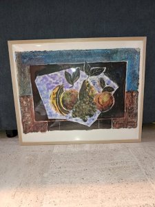 Beautiful lithograph of fruit decor signed by Tony Agostini in good condition.