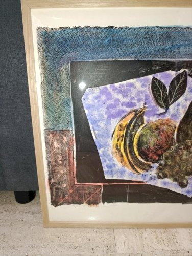 belle lithographie decor de fruits signée tony agostini en bon etat