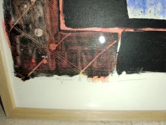 belle lithographie decor de fruits signée tony agostini en bon etat