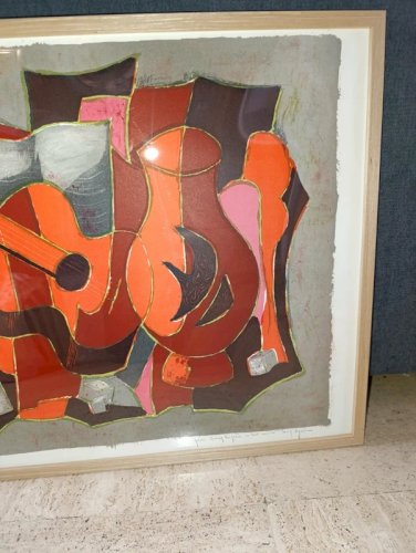 belle lithographie decor musical signée tony agostini en bon etat