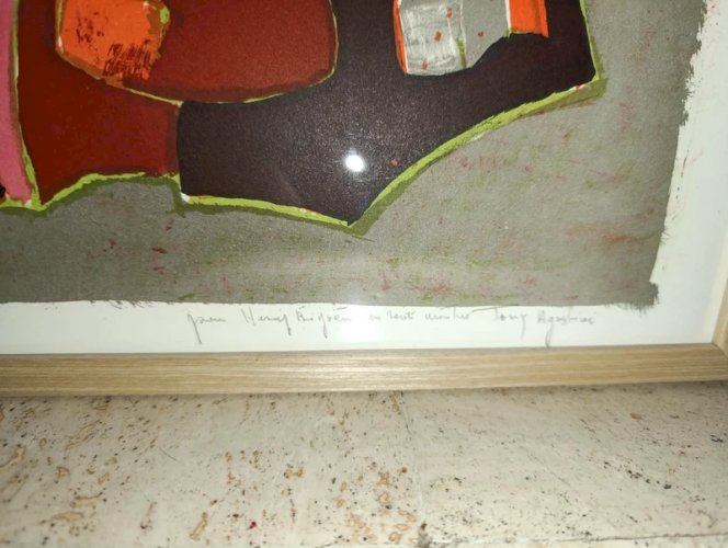 belle lithographie decor musical signée tony agostini en bon etat