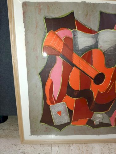 belle lithographie decor musical signée tony agostini en bon etat