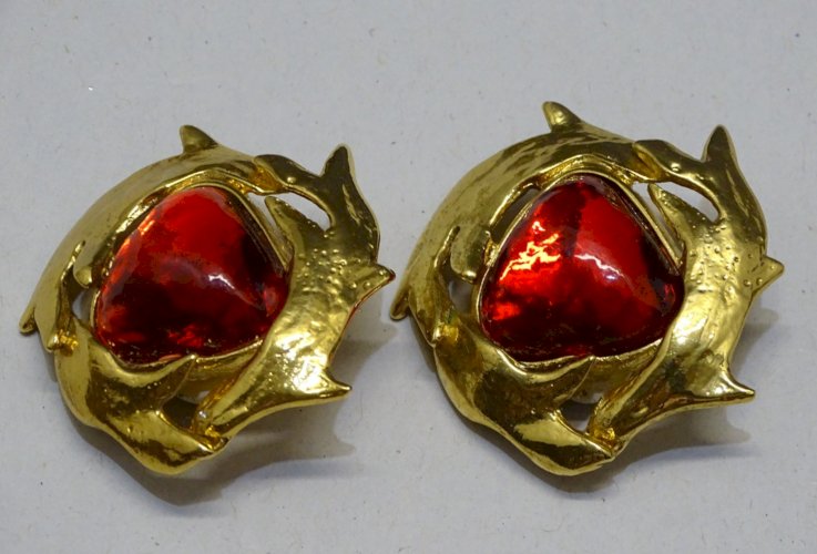 -BELLE PAIRE BOUCLES D'OREILLES CLIPS YVES SAINT LAURENT YSL BIJOU ANCIEN   D