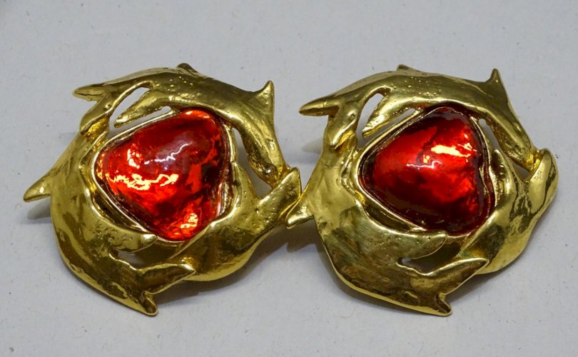 -BELLE PAIRE BOUCLES D'OREILLES CLIPS YVES SAINT LAURENT YSL BIJOU ANCIEN   D