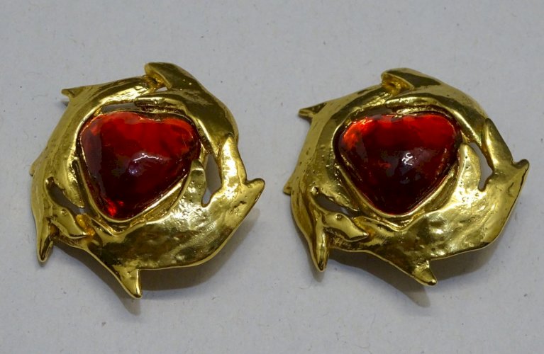 -BELLE PAIRE BOUCLES D'OREILLES CLIPS YVES SAINT LAURENT YSL BIJOU ANCIEN   D