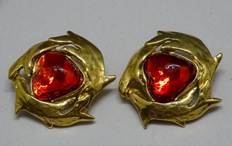 -BELLE PAIRE BOUCLES D'OREILLES CLIPS YVES SAINT LAURENT YSL BIJOU ANCIEN   D