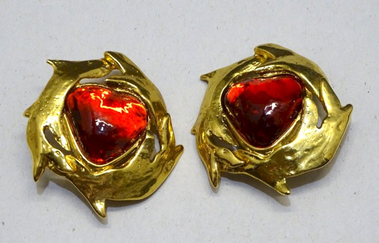 -BELLE PAIRE BOUCLES D'OREILLES CLIPS YVES SAINT LAURENT YSL BIJOU ANCIEN   D