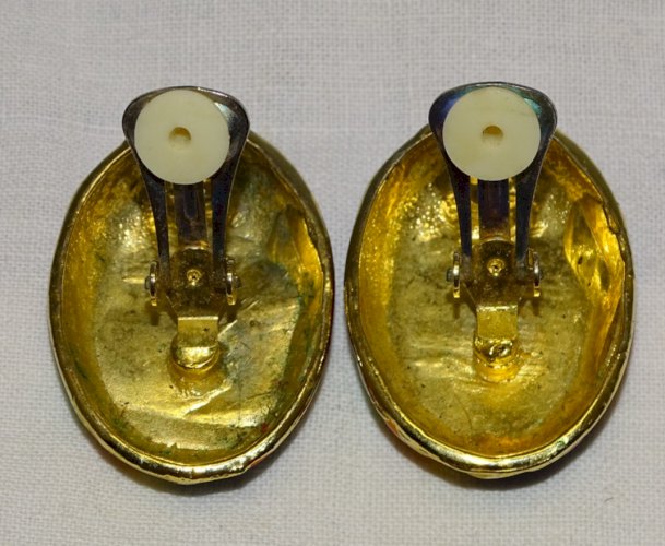 -BELLE PAIRE DE BOUCLES D'OREILLES CLIPS ARLEQUIN BLEU JAUNE VERT ORANGE     D