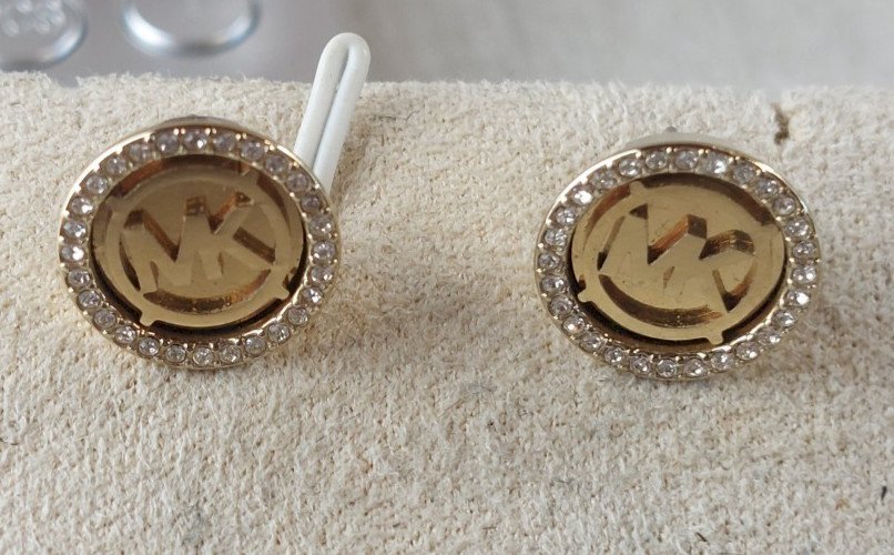 Belle paire de boucles d'oreilles en métal doré, MK Michael Kors ^