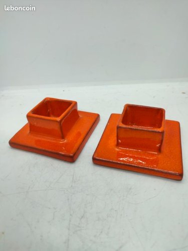 Belle paire de bougeoir vintage signé orange dans le gout hollandais en ceramique en bon etat
