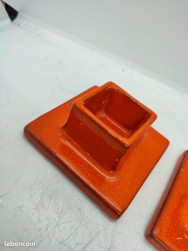 Belle paire de bougeoir vintage signé orange dans le gout hollandais en ceramique en bon etat