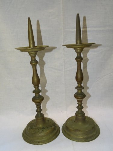 -BELLE PAIRE de  PIQUE CIERGES BRONZE XVIIIe JUS de GRENIER BOUGEOIRS BOUGIES