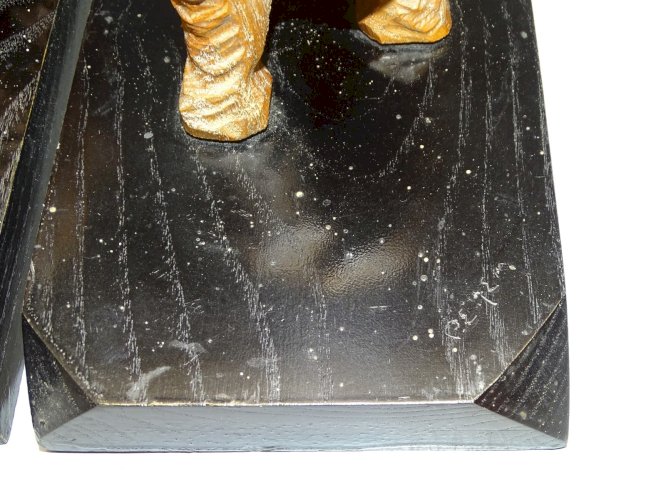 -BELLE PAIRE de SERRE LIVRES ELEPHANTS EN BOIS  sur SOCLE BOIS NOIR déco   D