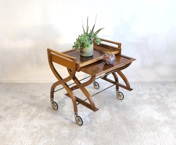 ✨ Beautiful pair of vintage teak tables – Rolling cart & side table – Benoit-Guyot Lyon ✨