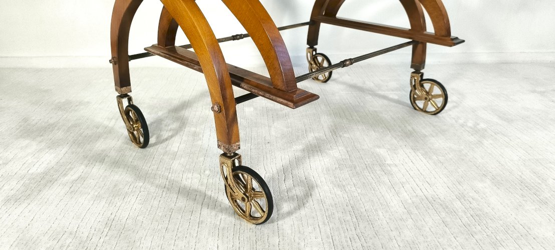 ✨ Belle paire de tables vintage en teck – Desserte roulante & table d’appoint – Benoit-Guyot Lyon ✨