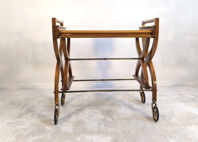 ✨ Belle paire de tables vintage en teck – Desserte roulante & table d’appoint – Benoit-Guyot Lyon ✨