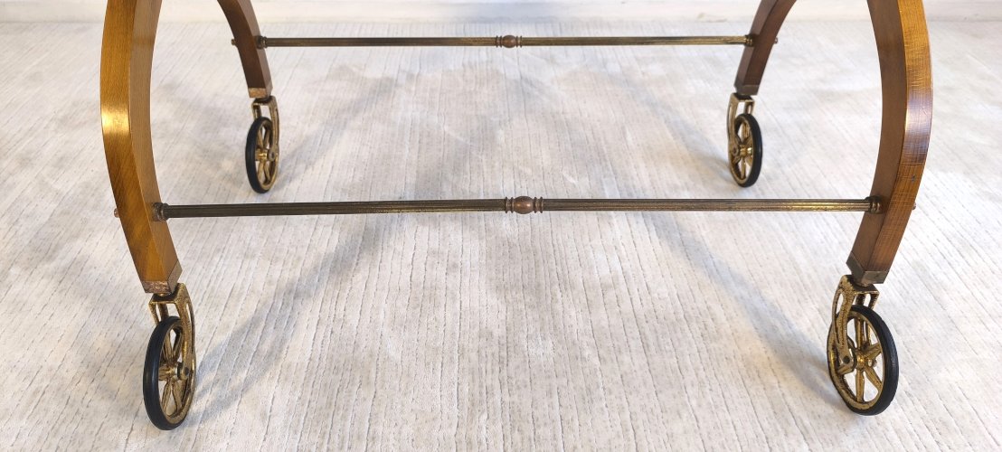 ✨ Belle paire de tables vintage en teck – Desserte roulante & table d’appoint – Benoit-Guyot Lyon ✨
