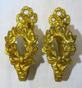-BELLE PAIRE D'EMBRASSES ART DECO BRONZE  décor de ROSES & NOEUDS POUR RIDEAUX D