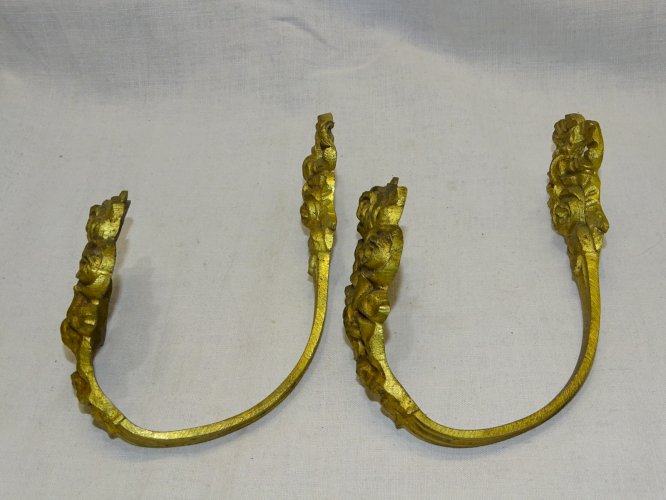 -BELLE PAIRE D'EMBRASSES ART DECO BRONZE  décor de ROSES & NOEUDS POUR RIDEAUX D