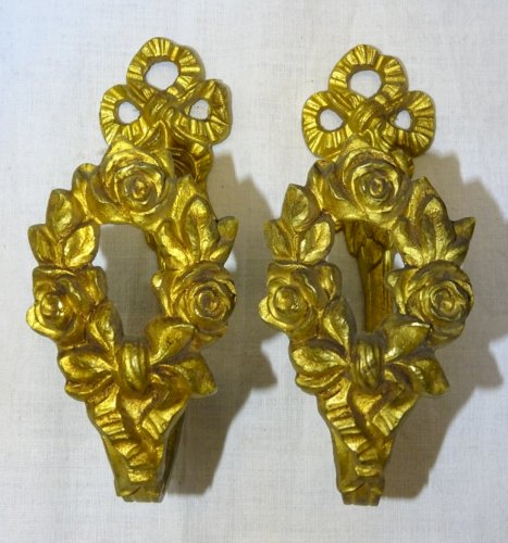 -BELLE PAIRE D'EMBRASSES ART DECO BRONZE  décor de ROSES & NOEUDS POUR RIDEAUX D