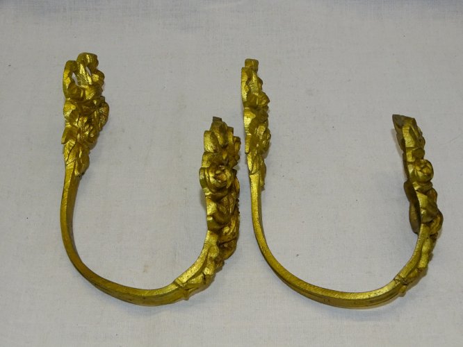 -BELLE PAIRE D'EMBRASSES ART DECO BRONZE  décor de ROSES & NOEUDS POUR RIDEAUX D