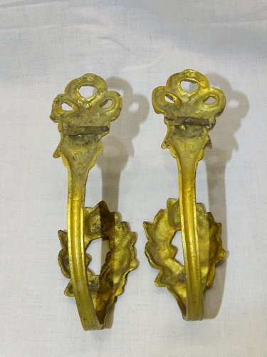 -BELLE PAIRE D'EMBRASSES ART DECO BRONZE  décor de ROSES & NOEUDS POUR RIDEAUX D