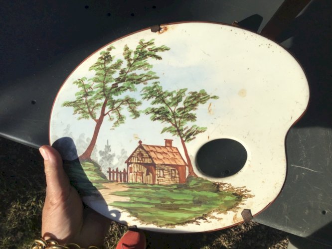 Belle palette peinte scène CREIL et Montereau palette scène campagne