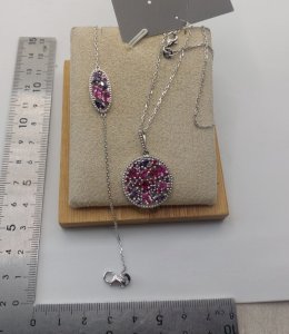 Beautiful necklace and bracelet set, purple stones, in solid silver by Maty.