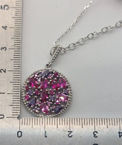 Belle parure de collier + bracelet, pierres mauves, en argent massif Maty